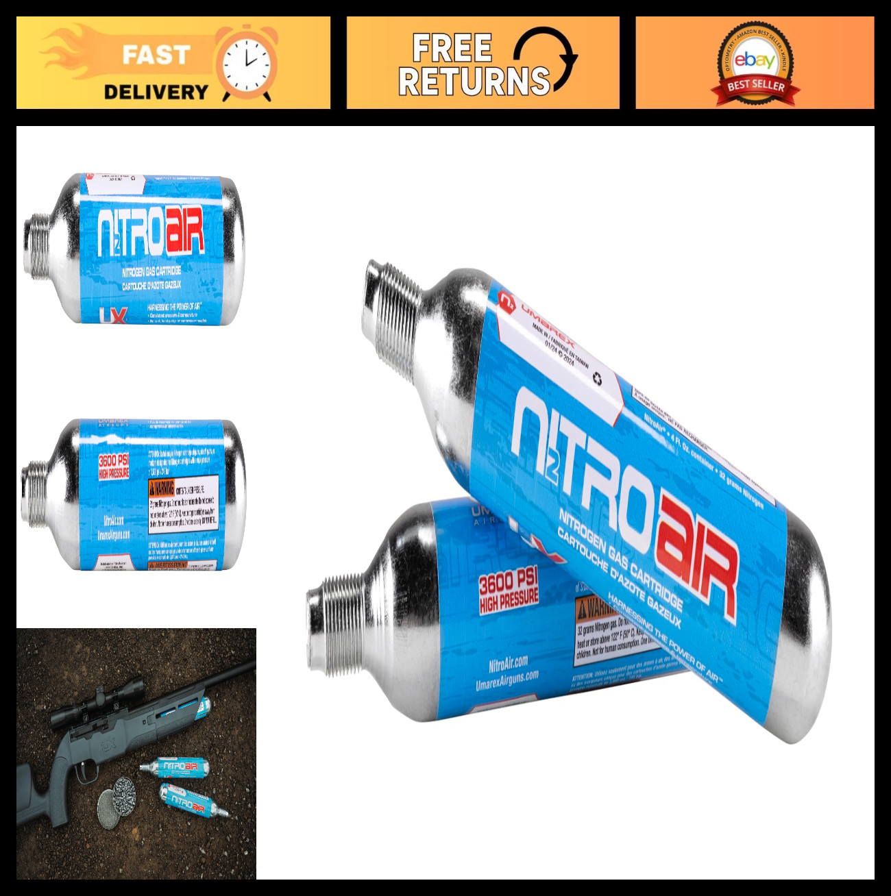Nitrogen Cartridges for N2 Airguns - Prefilled 2 Pack, High Performance, Reliabl