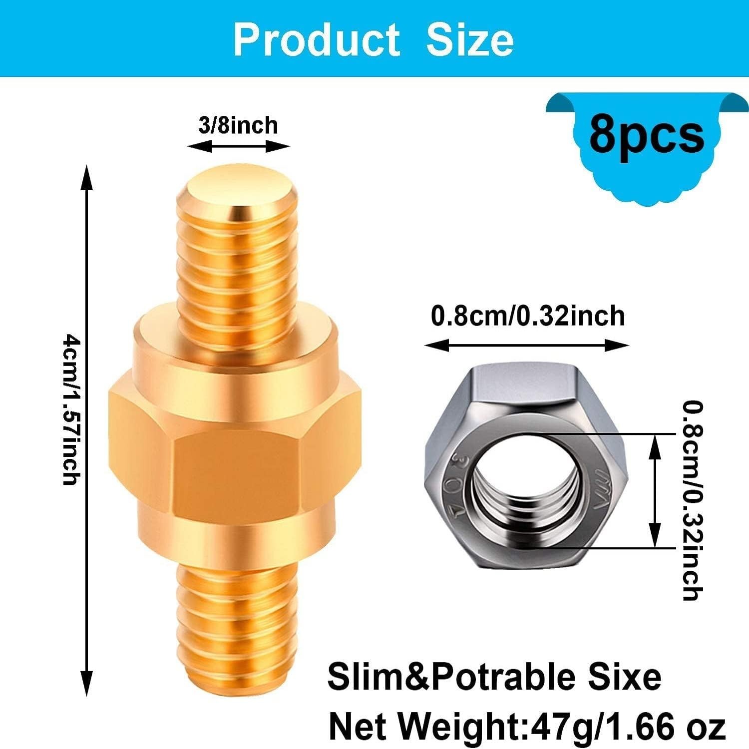 8-Piece Brass Battery Terminal Adapter Kit with Stud Bolts & Nuts