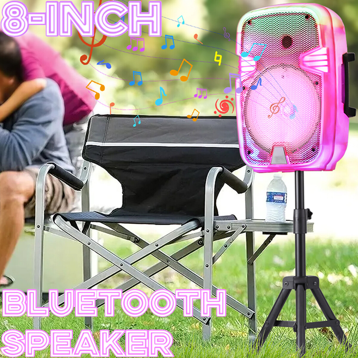 LOUD Portable Party Bluetooth Speaker 8" Subwoofer Heavy Bass Sound w/Mic Stand