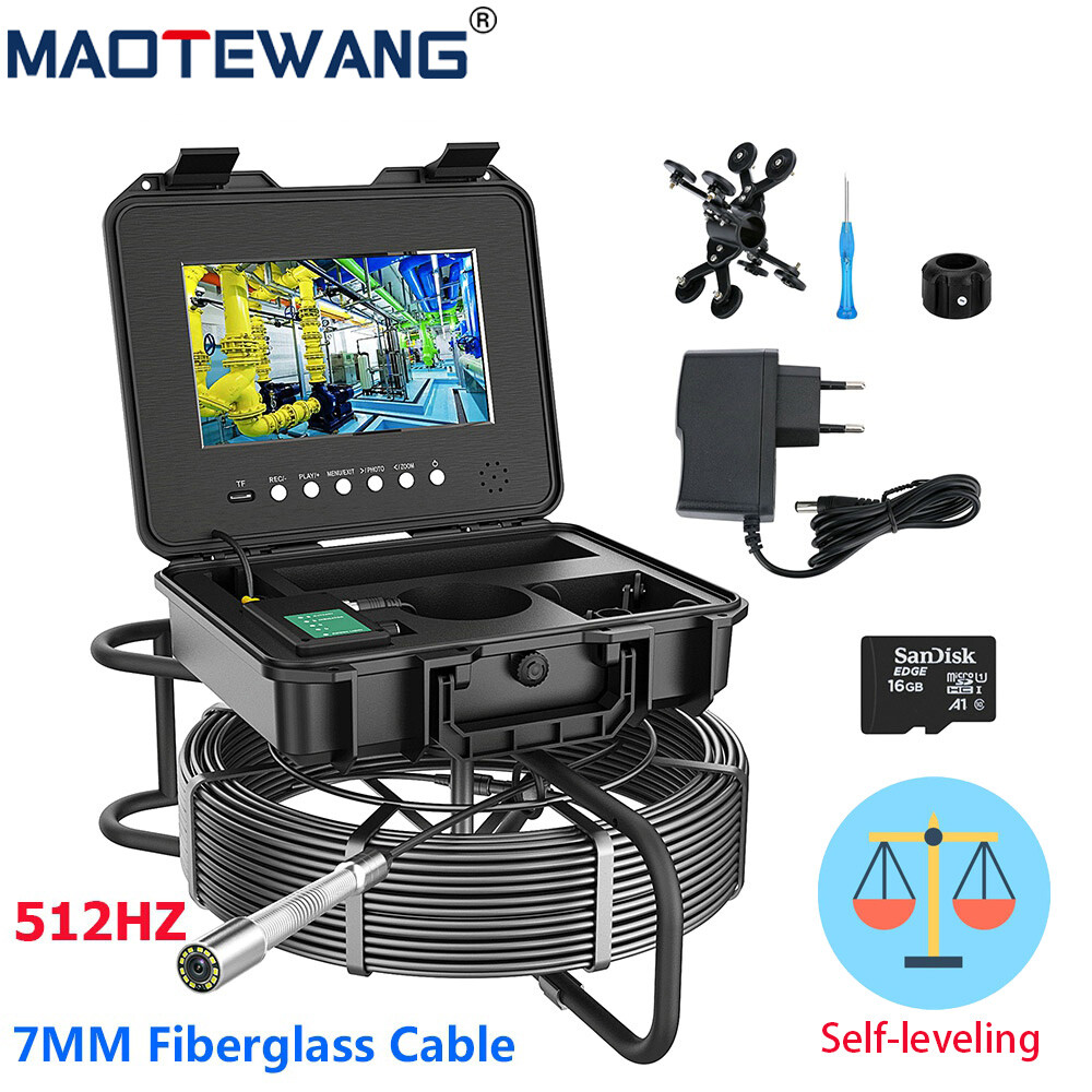 10.1" Pipe Sewer Drain Inspection Camera 512HZ Self Leveling DVR 7MM Cable 30M