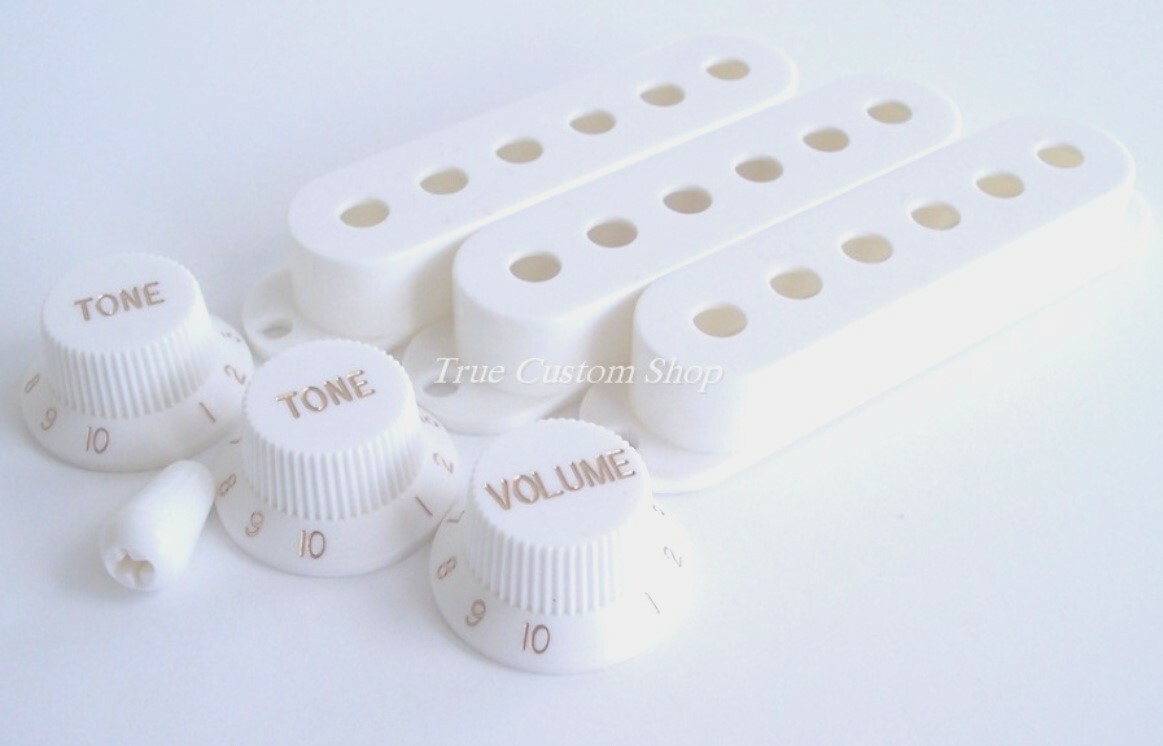 True Custom Shop® White Pickup Covers Knobs & Switch Tip Kit for Fender Strat