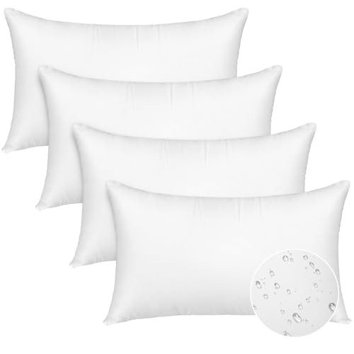 Pack of 4 12x20 Outdoor Pillow Inserts, Water 12x20 inch White （4 Pack）