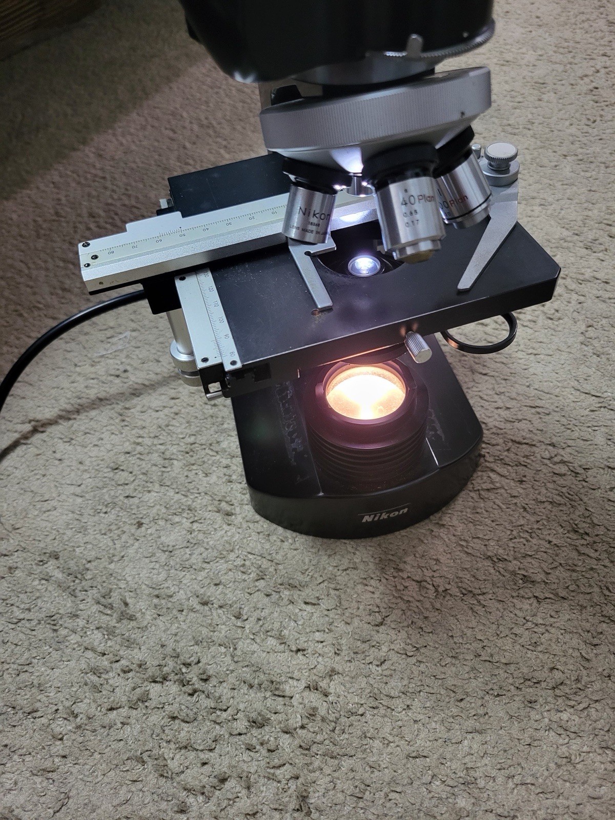 Vintage Nikon Binocular Microscope Made Japan Working Wood Case Lab