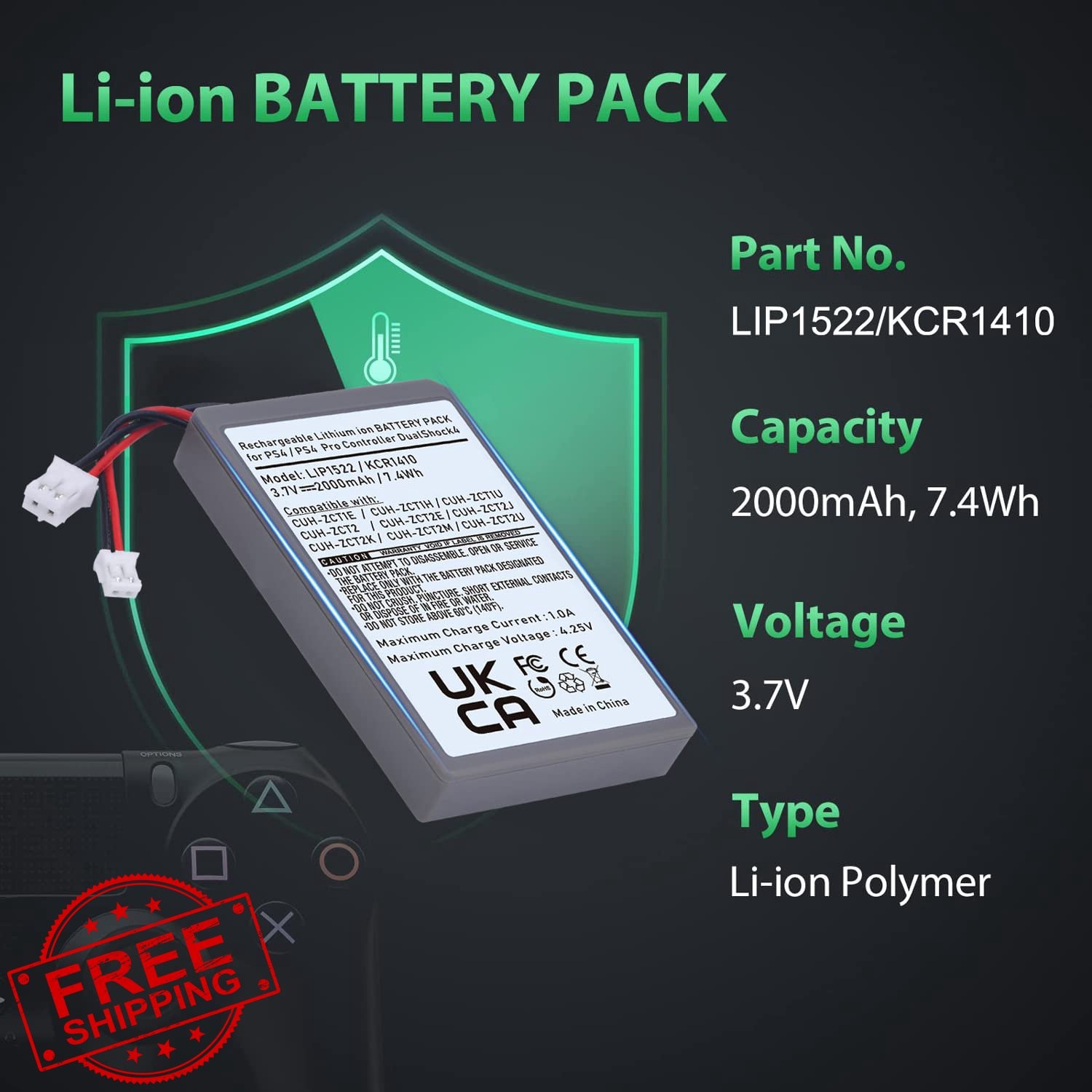 Batmax 2Pcs PS4 Controller Battery 2000mAh