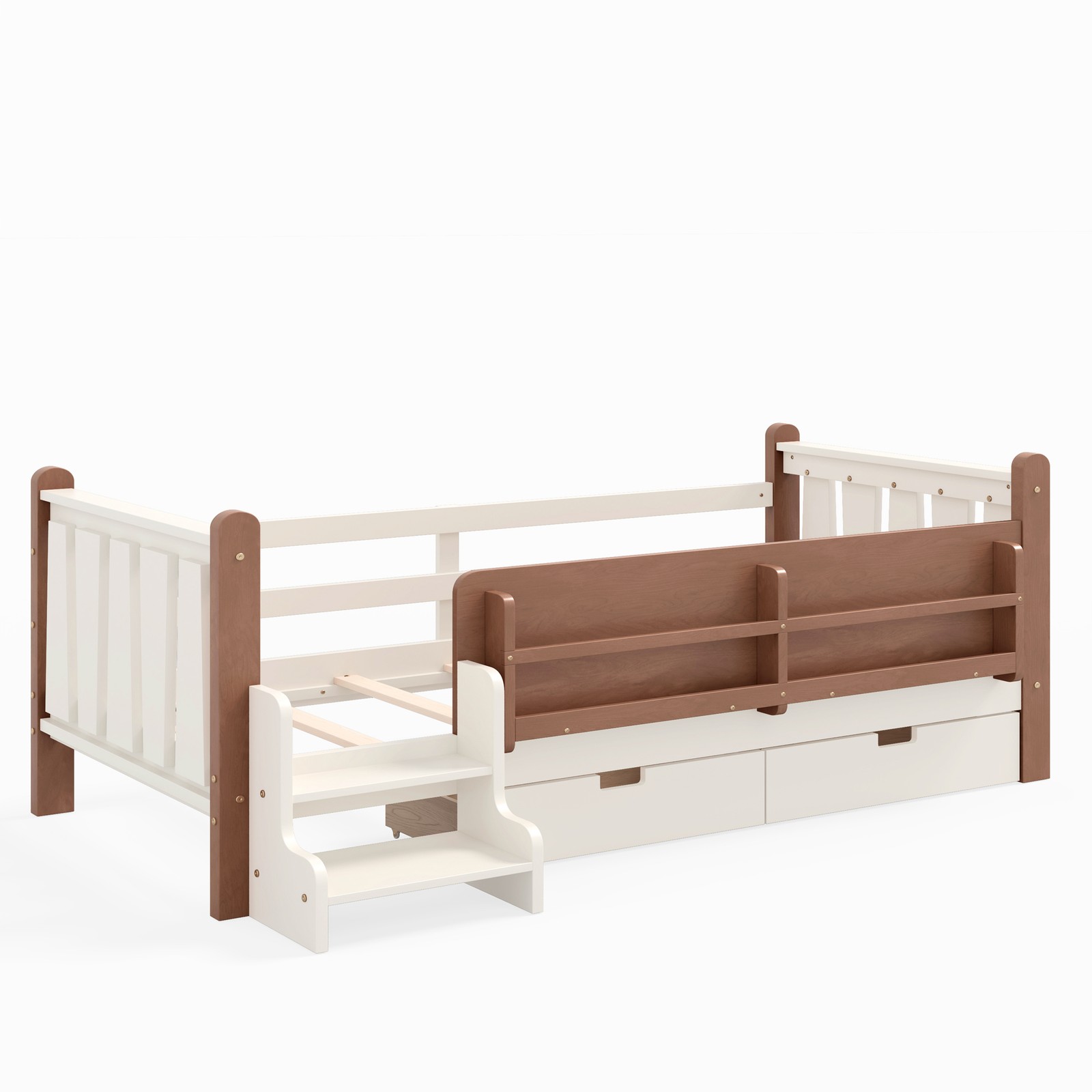 FUNIDEE Twin Size Floor Bed Plarform Bed Frame with Drawers and Bookcases Beige