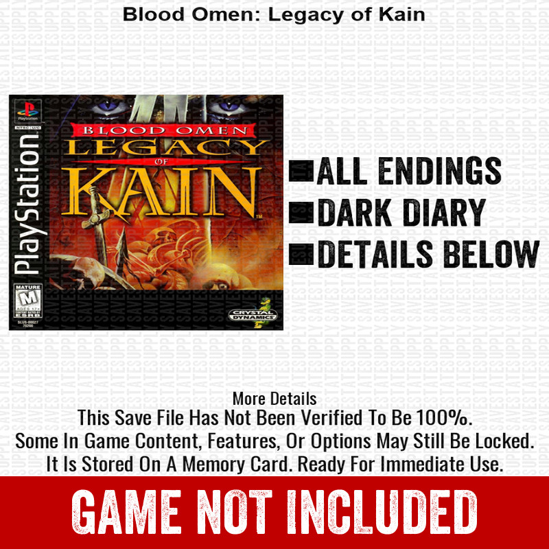 Blood Omen Legacy of Kain 100% Unlocked PlayStation Memory Card All Items PS1