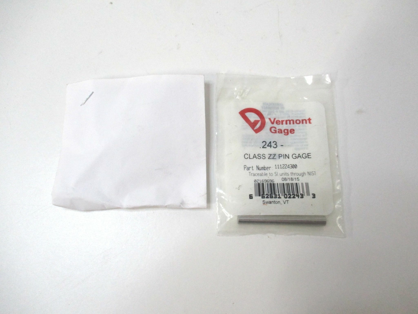 Vermont Gage (111224300) 0.243" Tolerance Class ZZ Steel No-Go Pin Gage - Qty 2
