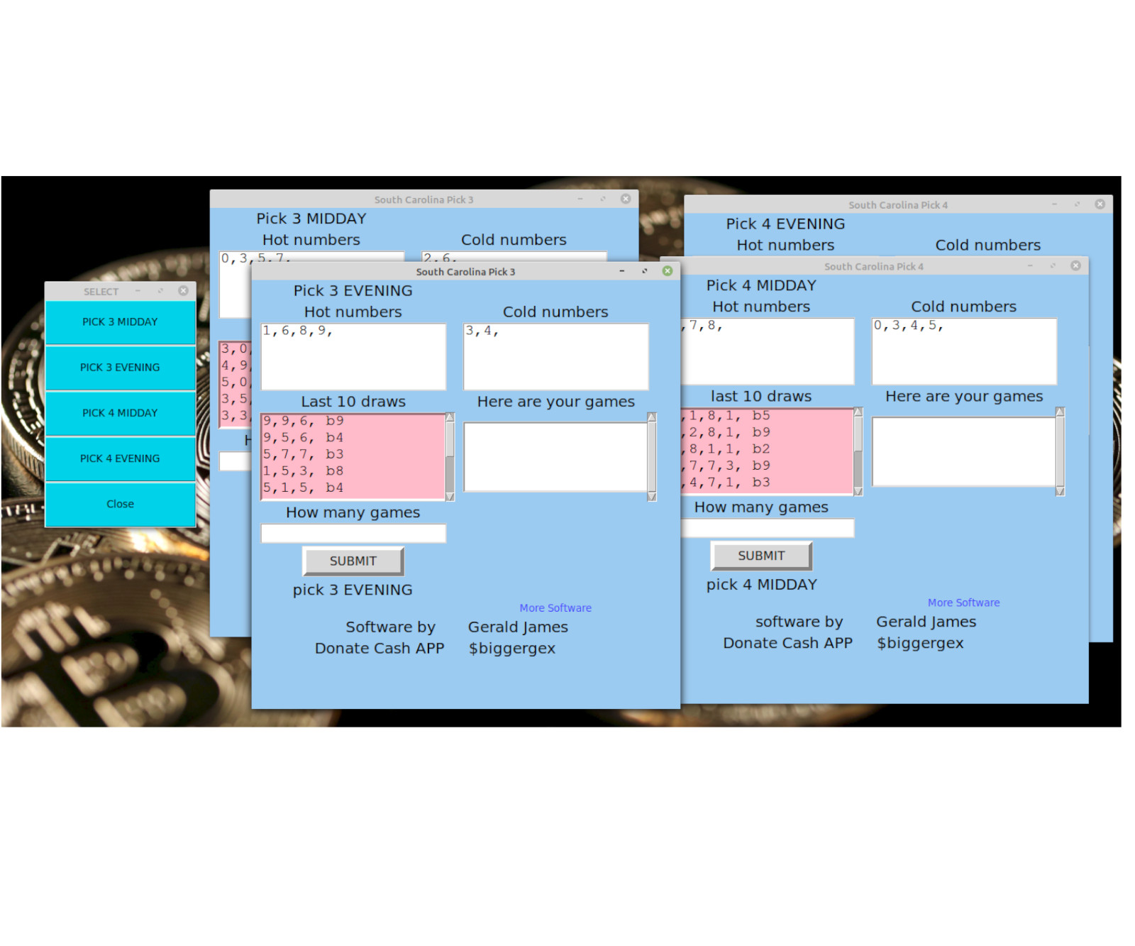 South Carolina Pick 3 & 4 Lottery Numbers software DVD for Windows 7 & 8 & 10