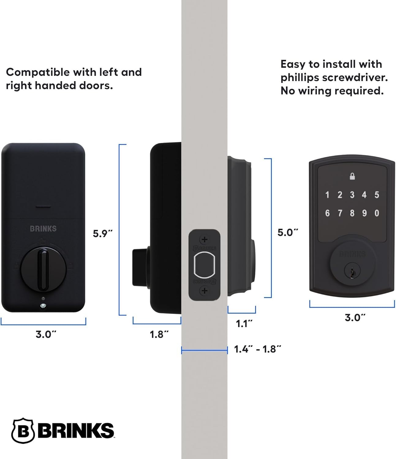 Brinks Keyless Entry Electronic Touchpad Door Lock -Backlit Keypad Deadbolt with