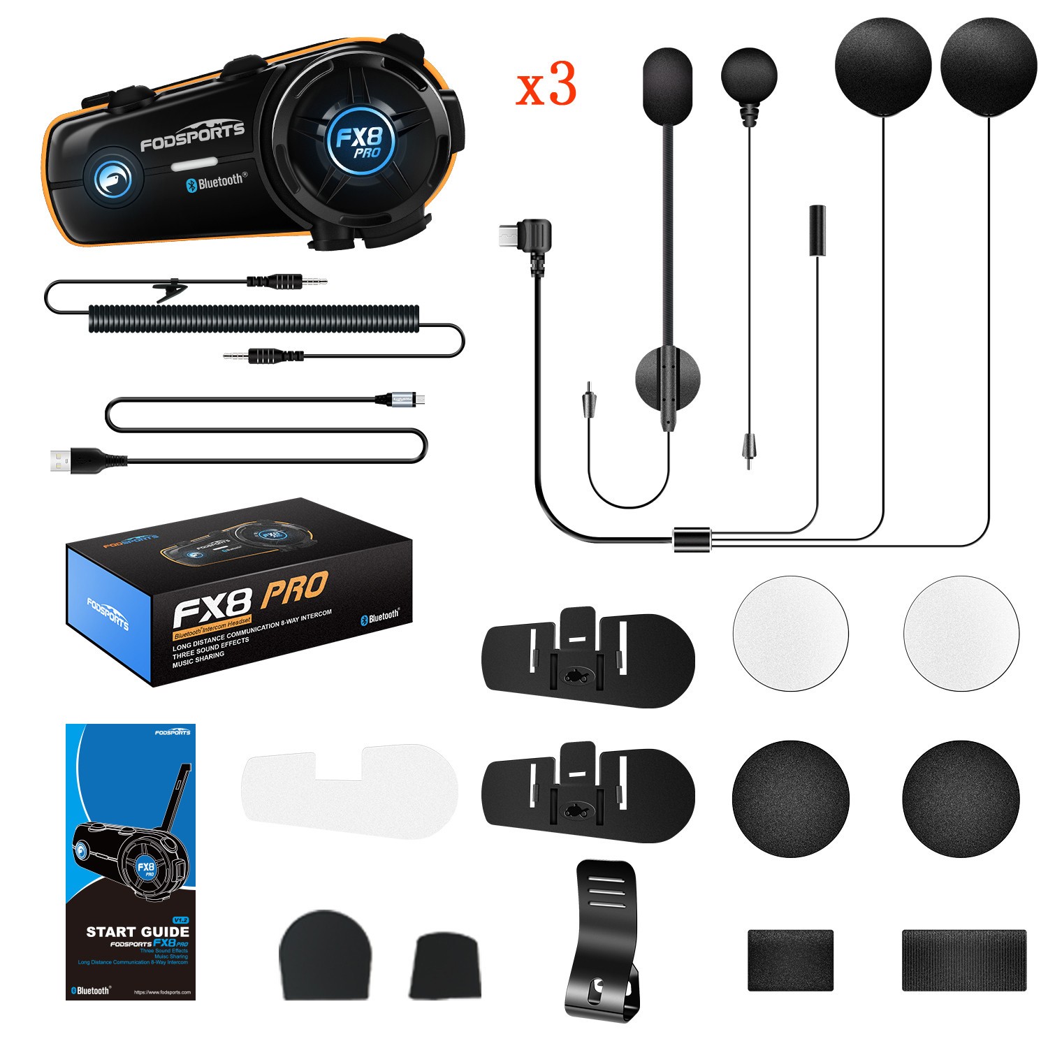 3x FX8 Pro Motorcycle Bluetooth Headset Helmet Intercom 10 Riders Communication