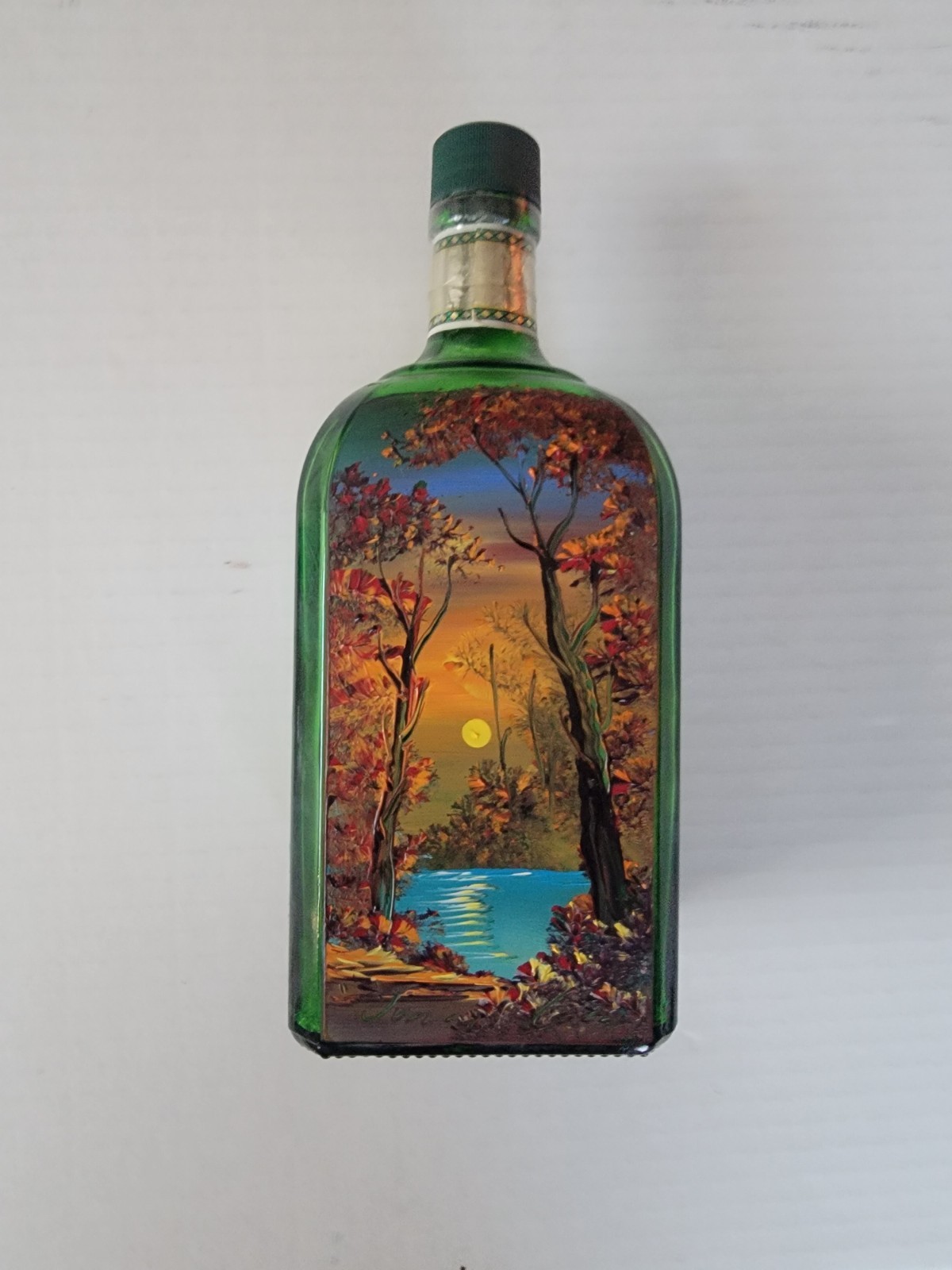 La Madrilena SA Mexico City Empty Green Hand Painted Vintage Tequila Bottle Art
