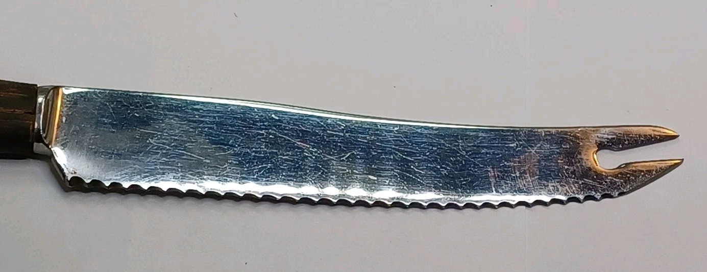 Vtg SKAUGUM 4.25" Serrated Cheese Knife W/ Wood Handle F/ Norway