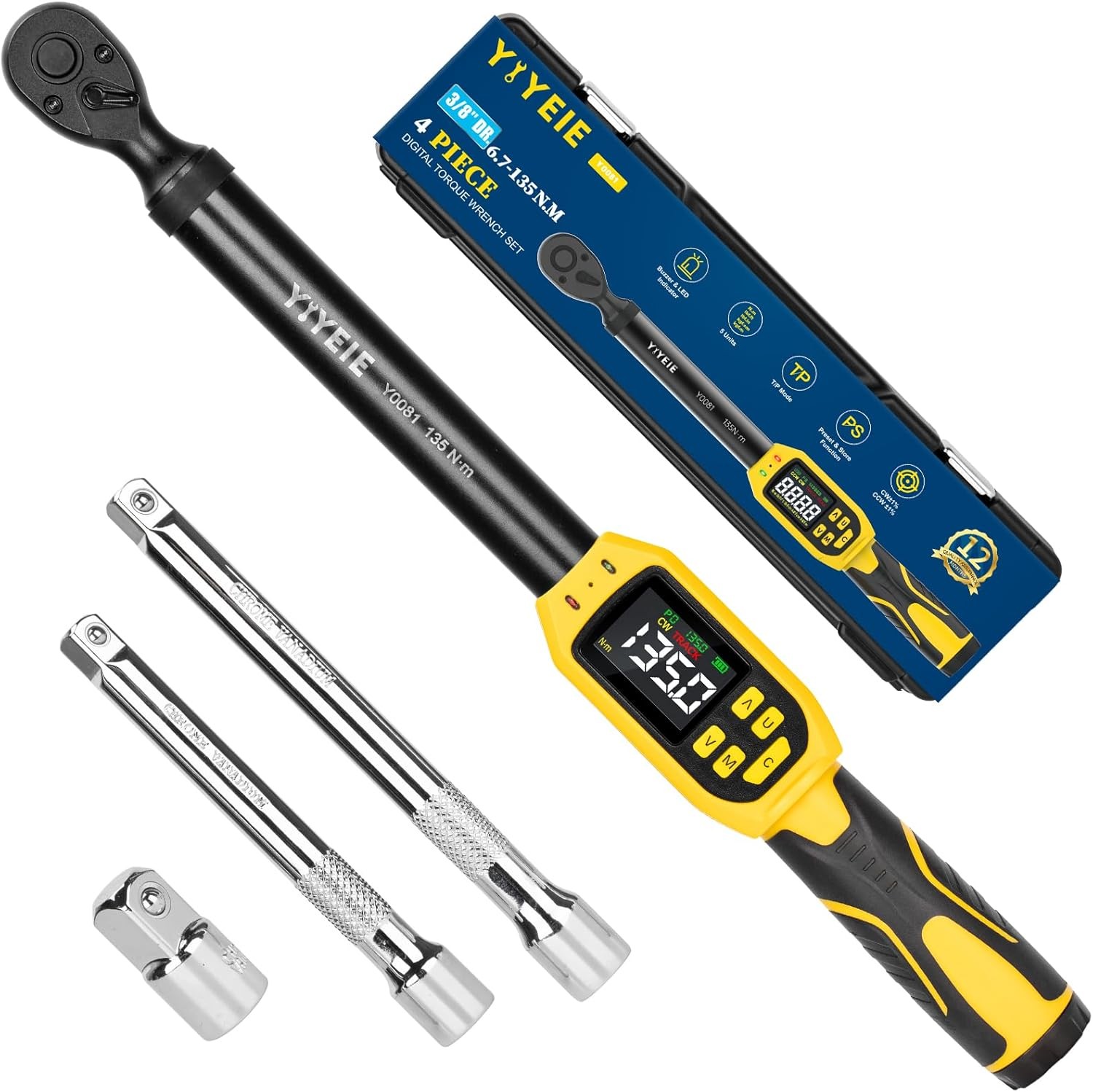 Llave dinamométrica digital 3/8 5-99.5 ft-lb precisión ±1%