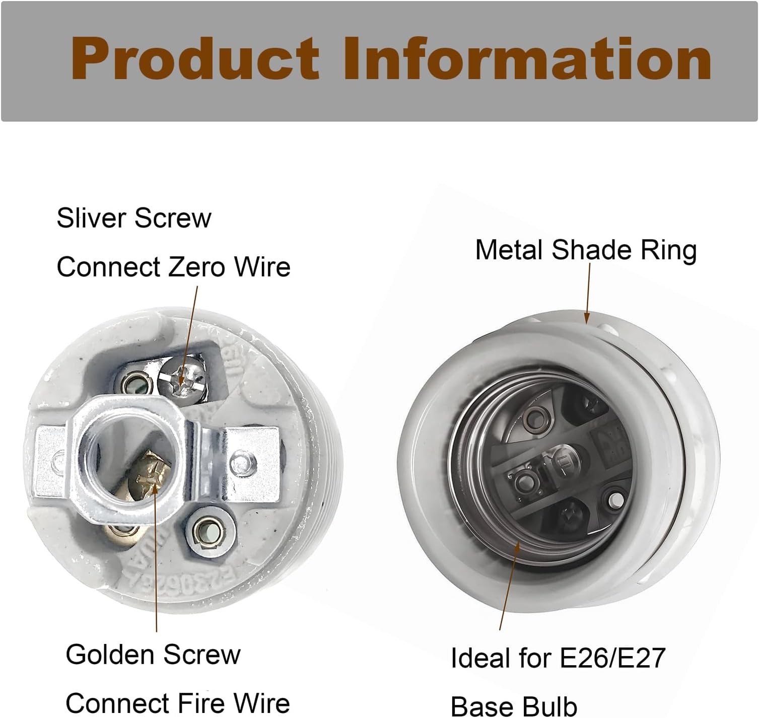 E26 Socket,Ceramic Medium Base Screw Socket E26 E27 Threaded Glazed Porcelain...