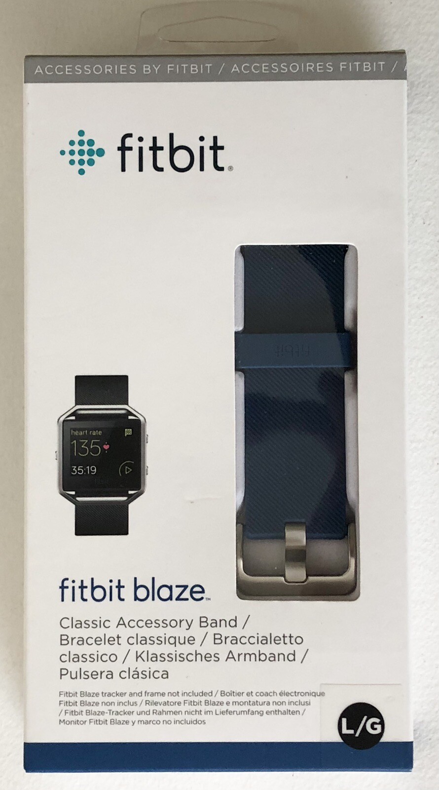FITBIT Blaze Accessory BLUE Band Classic Large NEW in BOX Sealed Nickel Clasp