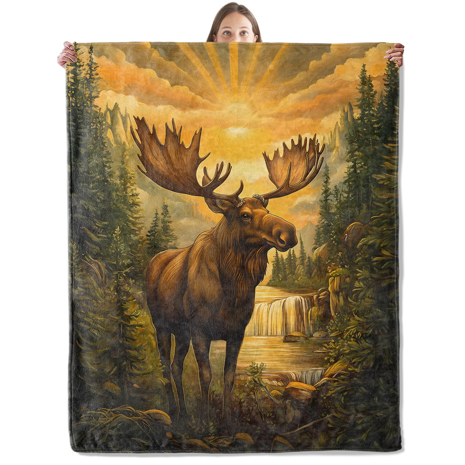 Majestic Moose Blanket, Cozy Plush Throw Blanket for Couch Bedroom Outdoor, L...