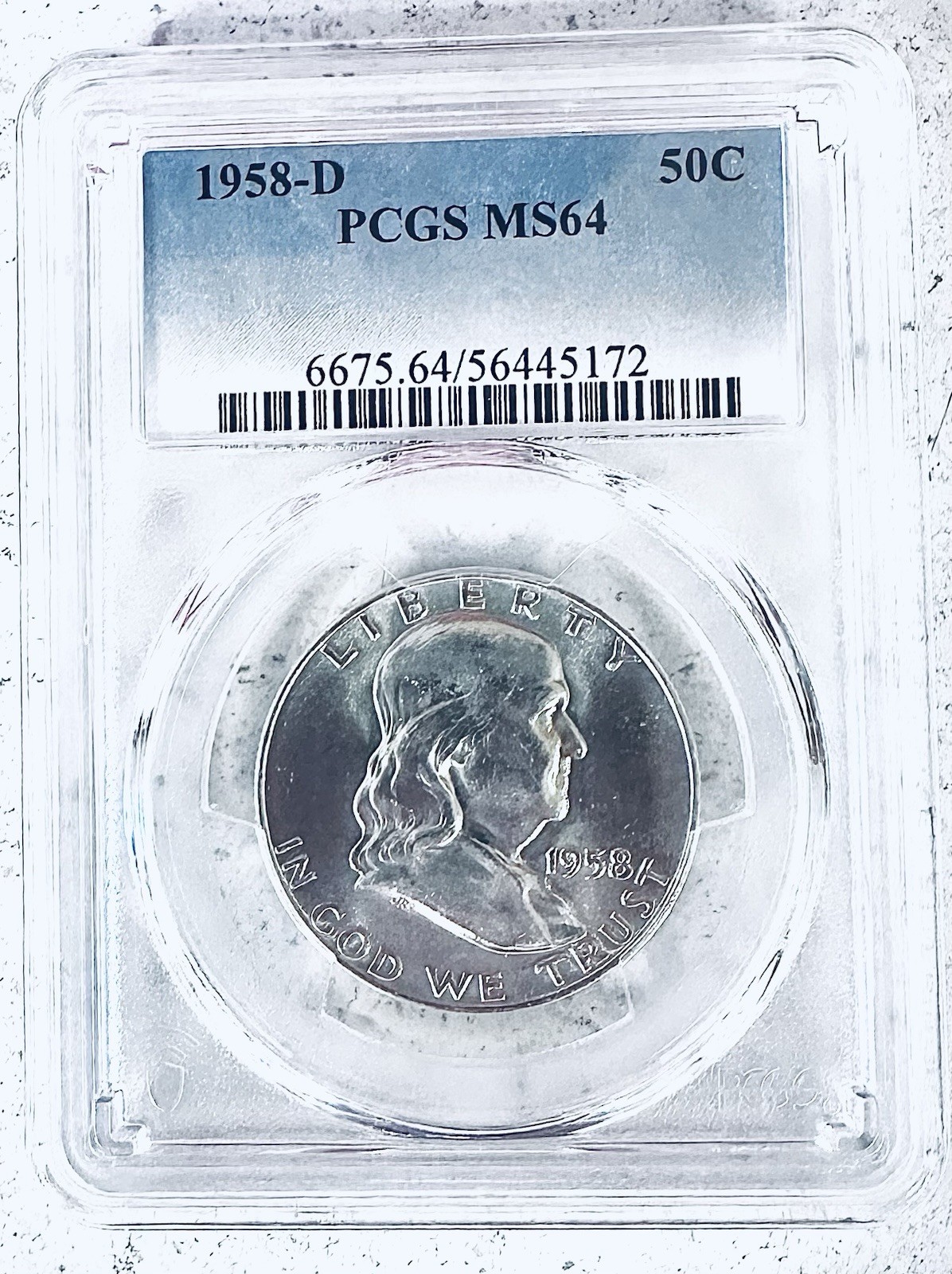 1958 D Franklin Half Dollar  - PCGS MS64 - Spectacularly White!!!