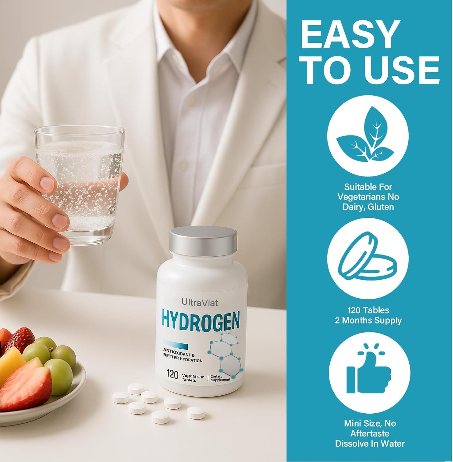 Hydrogen Water Tablets, 12 ppm H2 Molecular Hydrogen Supplement with Magnesium