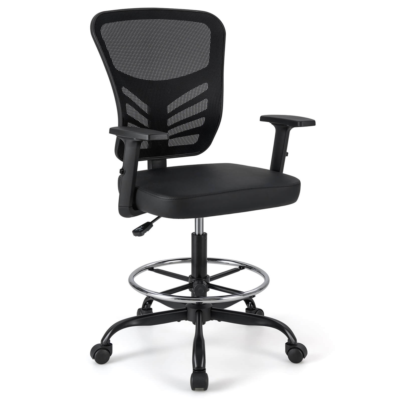 Costway Mesh Chair Office Chair Mid-Back Tall Drafting Chair w/ Armrests Black
