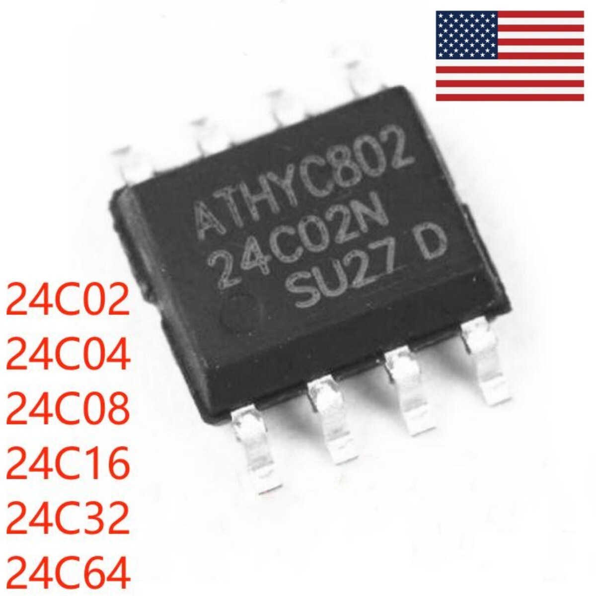 10Pcs 24C02 24C04 24C08 24C16 24C32 24C64 EEPROM IC Memory Chip I2C SOP8 US Ship