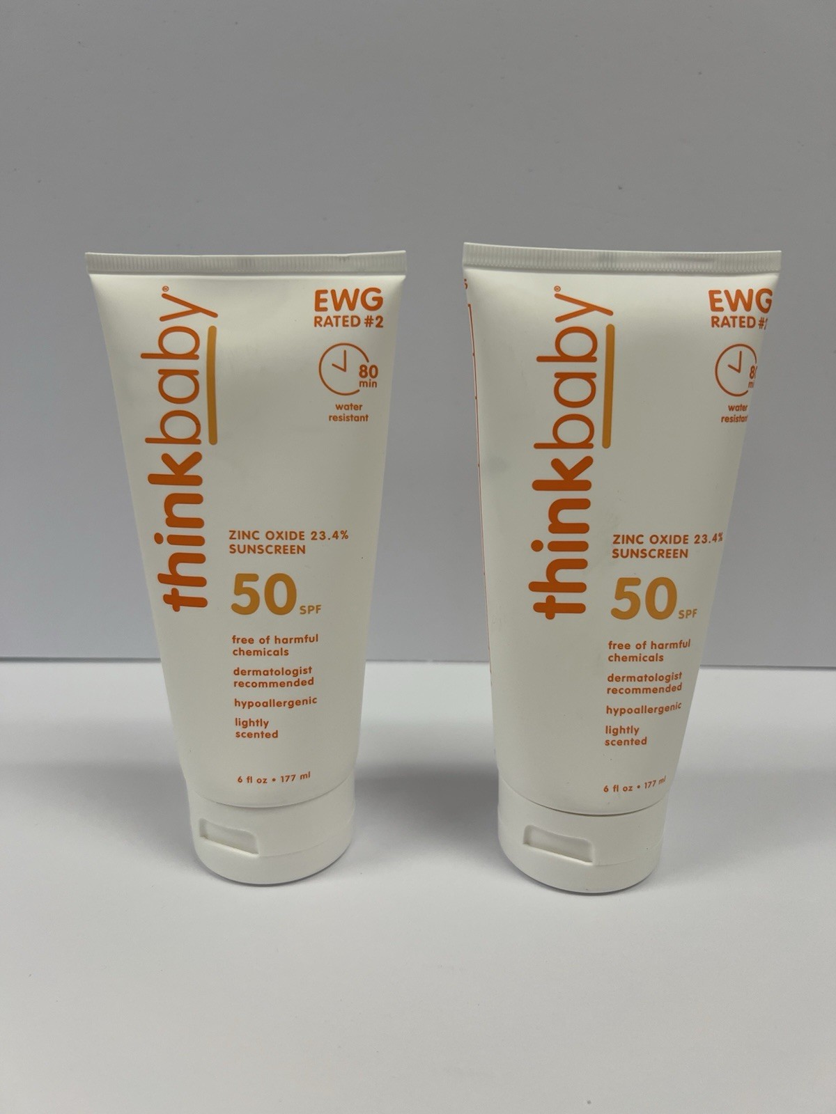 2 Pack 🧡 Thinkbaby SPF 50 Mineral Sunscreen Lotion 6 Oz Each
