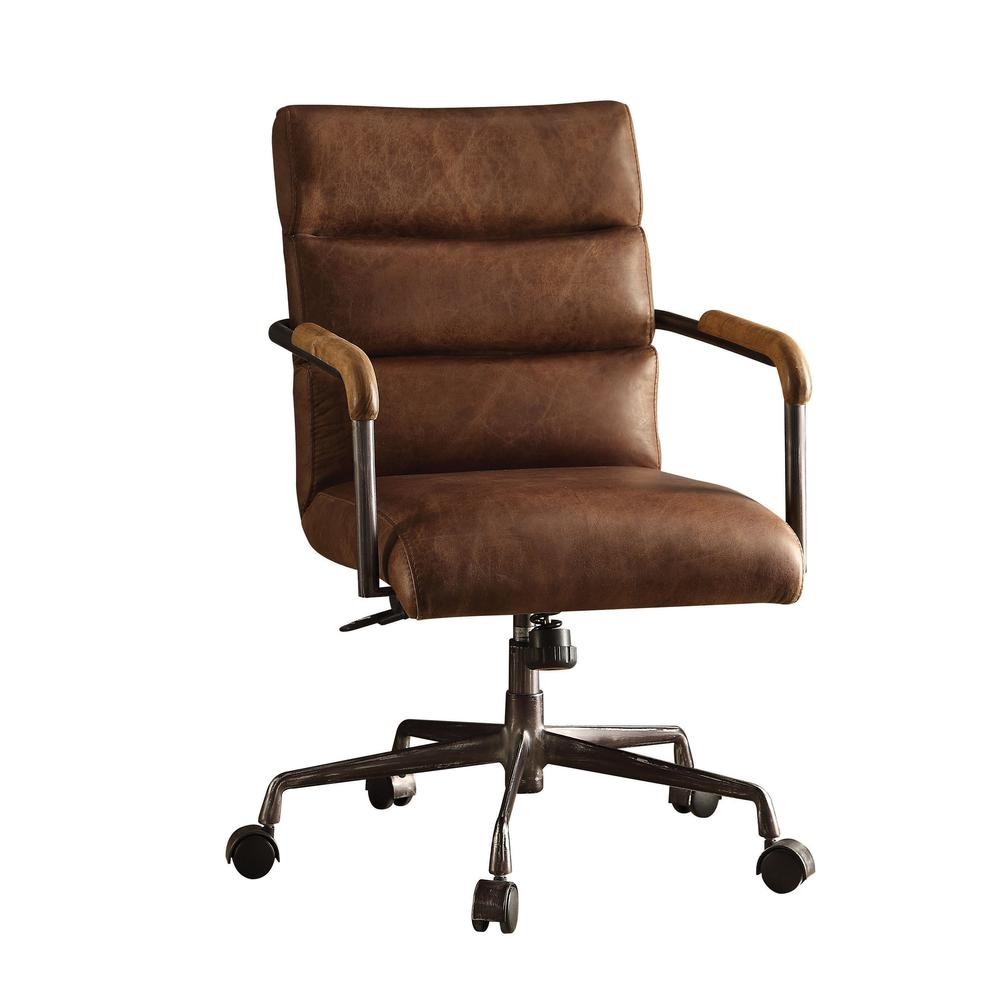 Harith Swivel Office Chair Retro Brown Top Grain Leather