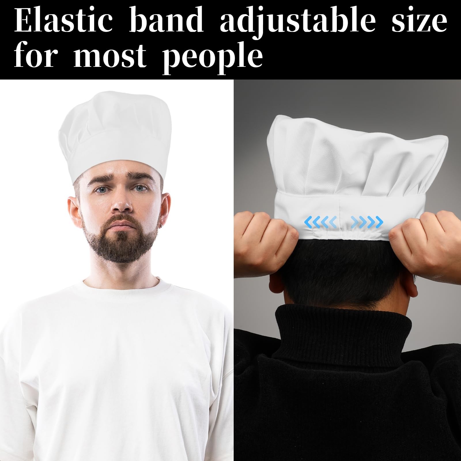 Tiesome 2Pcs Adjustable Elastic Chef Hat Reusable And Washable Durable Pure