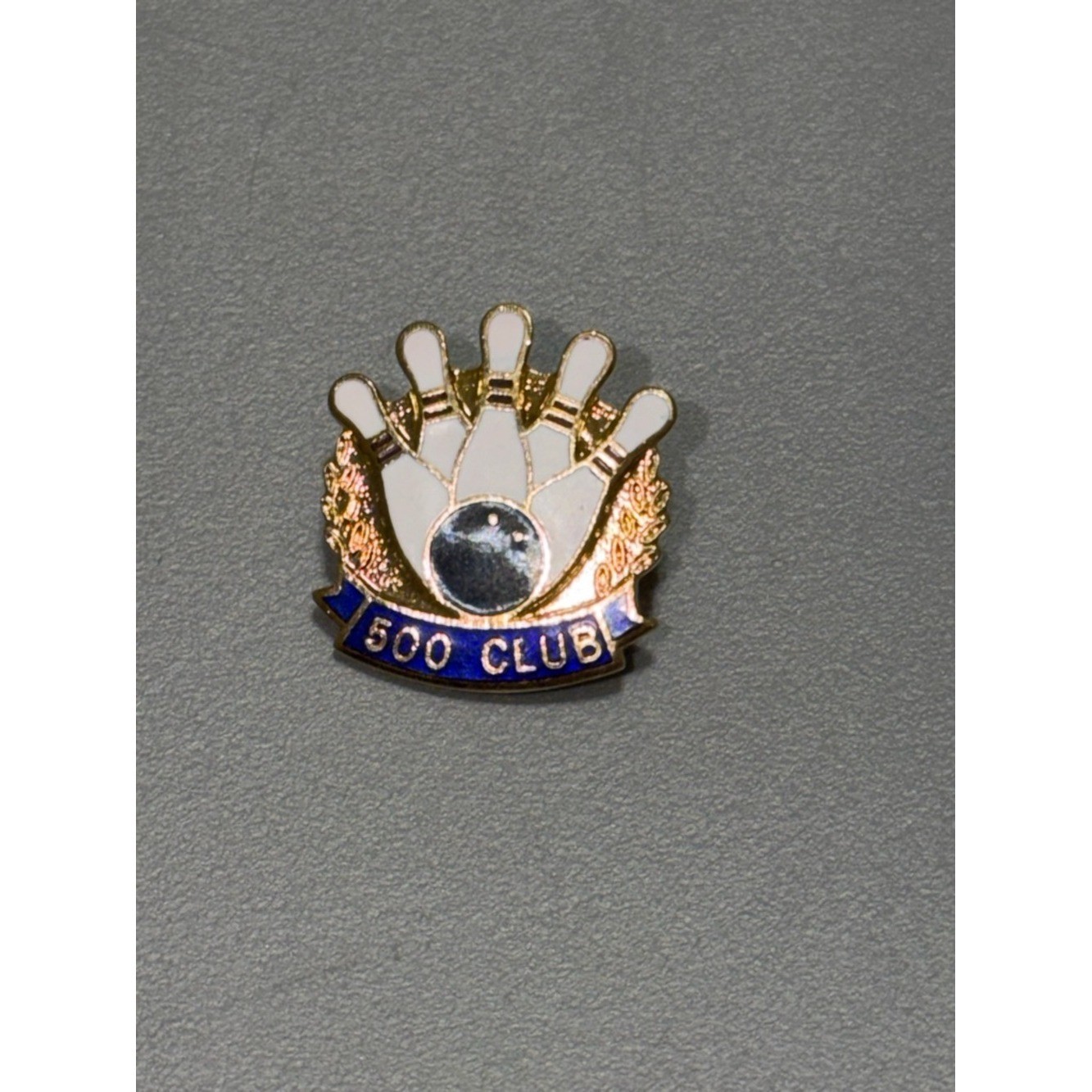 500 Club Bowling Pin & Ball Enamel Pin - White & Blue