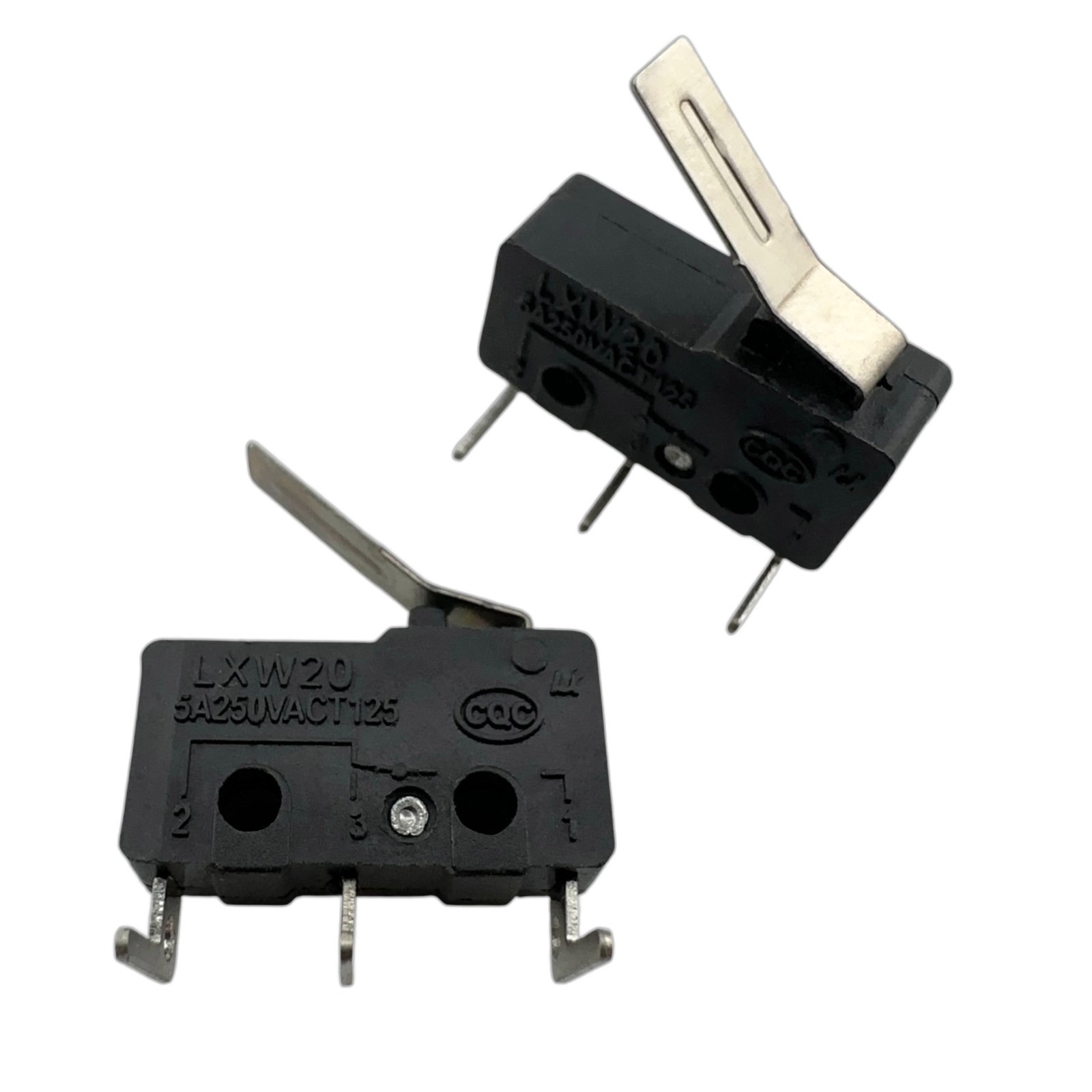 2 Pcs - ZHONG SHUN LXW20 Right Angle Bent Lever Micro Switch 3-Pins 5A 250VAC