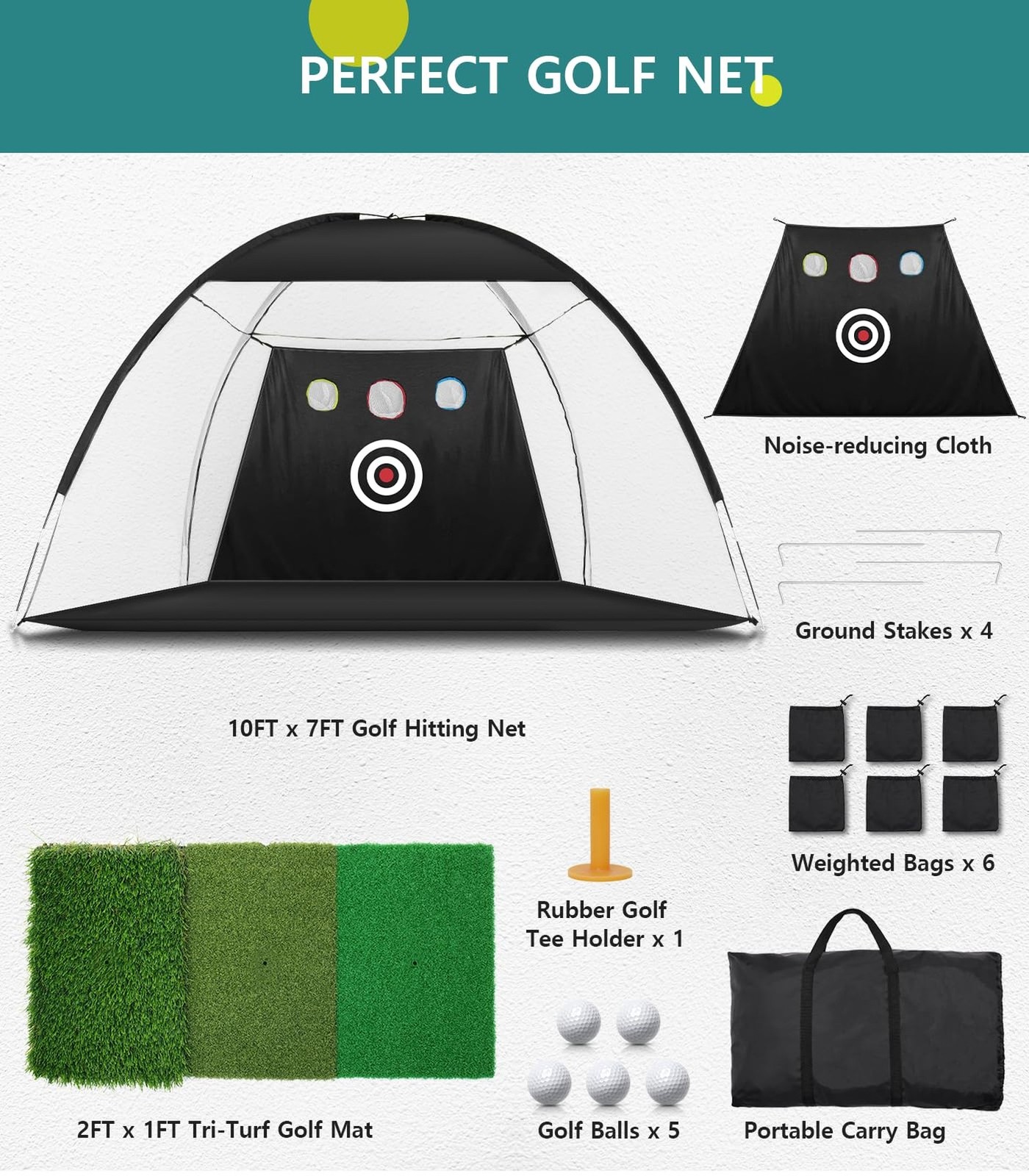 Golf Net: 10x7FT Golf Practice Net for Backyard Driving, Hitting Net with Tri...