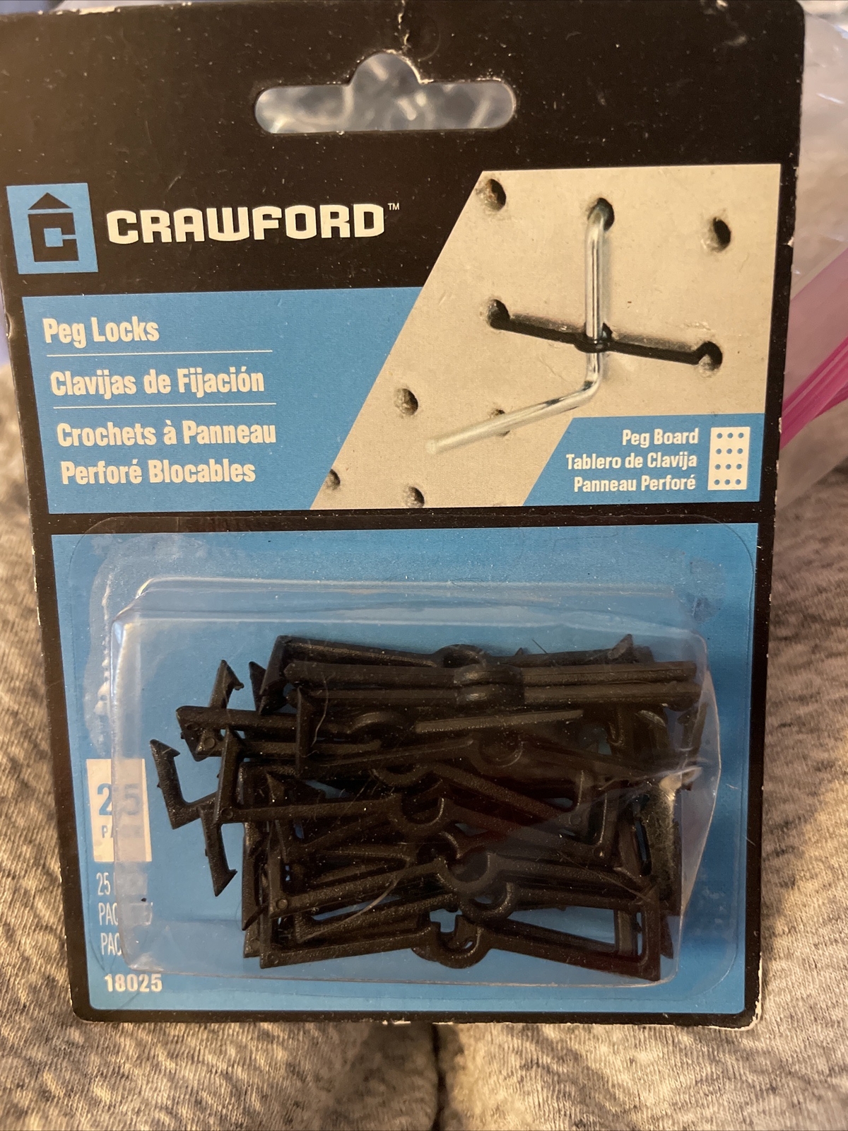 Crawford Peg Locks 25 pc, 1/4" & 1/8" Peg Board 18025 New