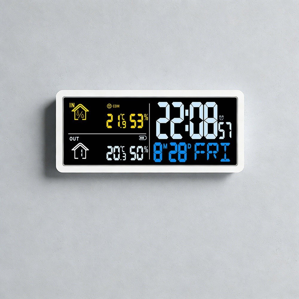 Multi Function Digital Wall Clock Indoor Outdoor Temperature Humidity Indicator