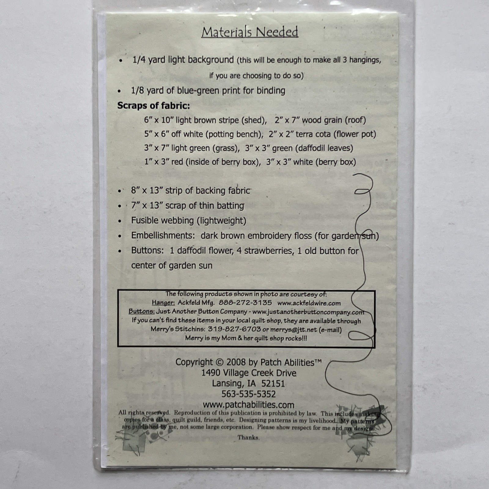 Patch Abilities Pattern MM16 Spring Fling Potting Shed 6" x 11.5" Wall Hanging