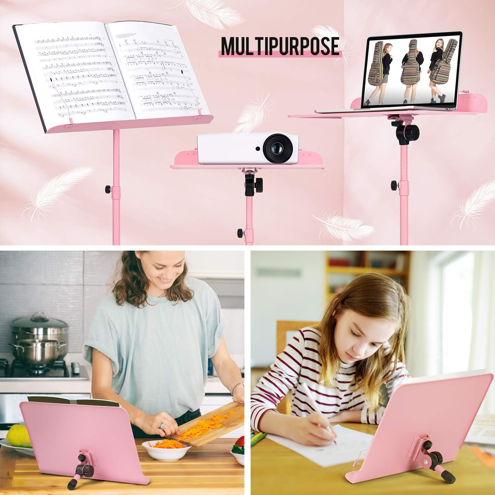 Sheet Music Stand Tabletop Solid Back Book Note Laptop Tablet Bag Pink CY0194