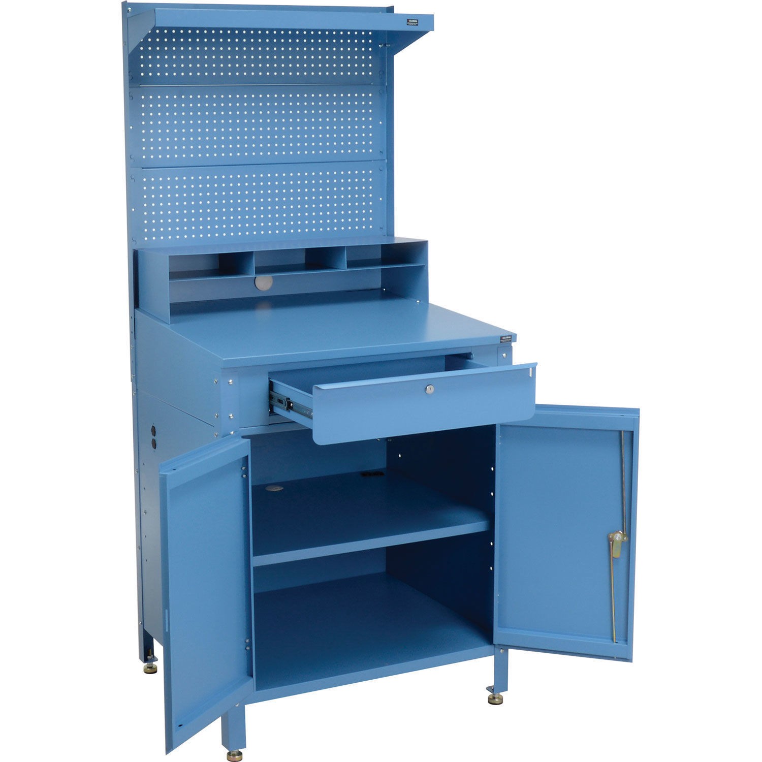 Shop Desk w/Lower Cabinet Pigeonhole Compartment w/Pegboard Riser 34-1/2"W x