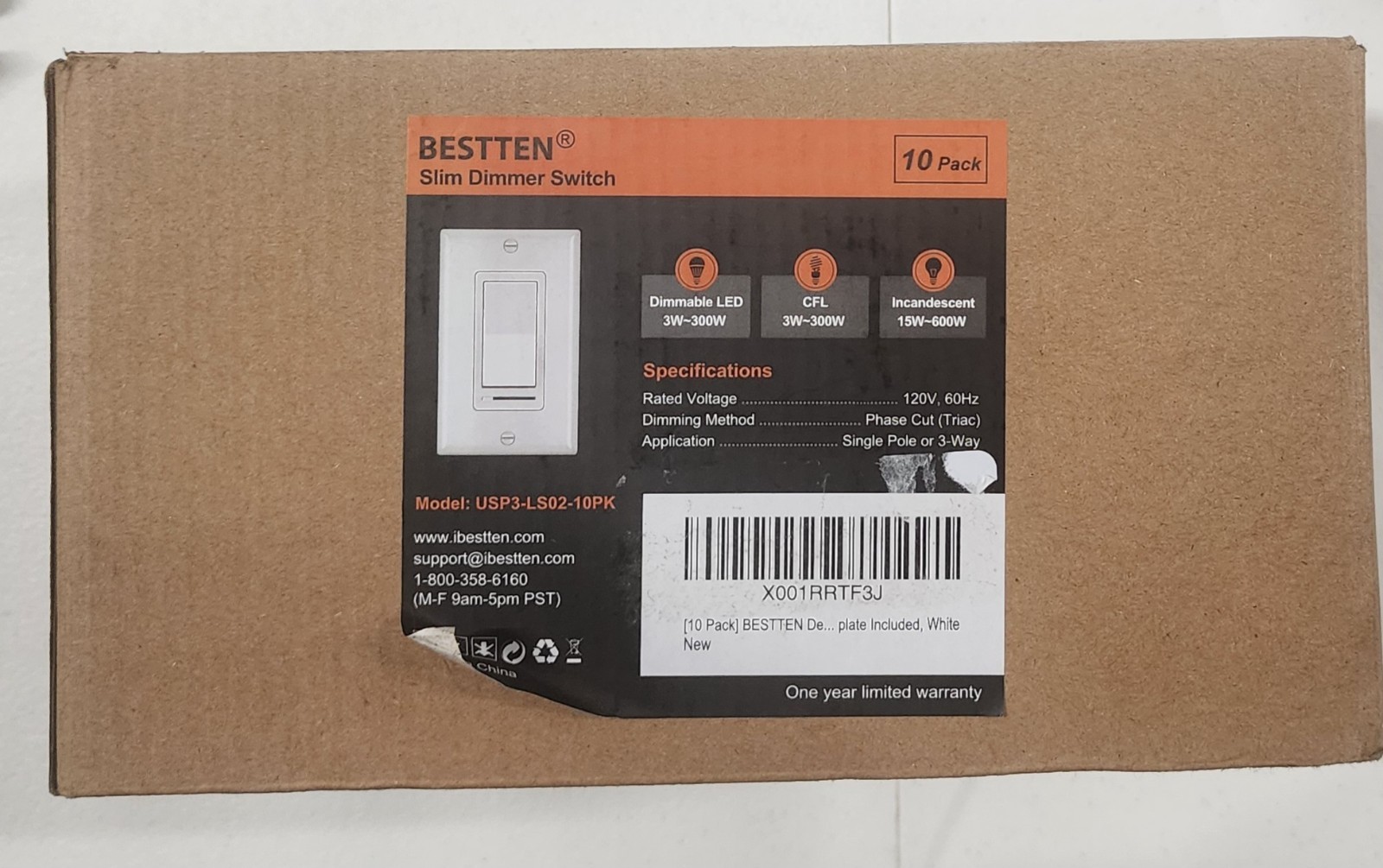 Bestten Slim Dimmer Switch 8 Pack Model USP3-LS02