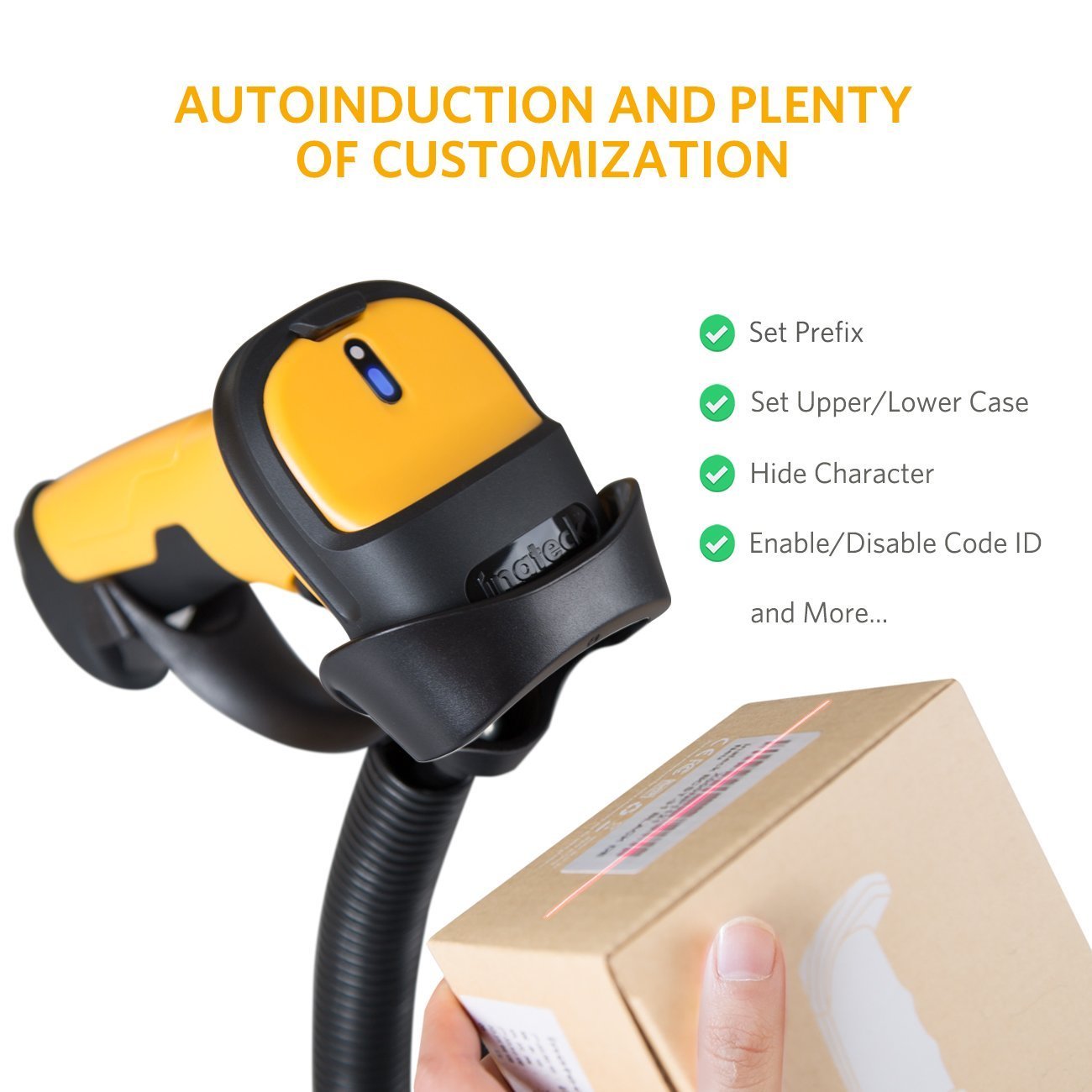 Inateck 1D Barcode Scanner Barcode Reader Wireless 2.4GHz Adapter Auto Scanning