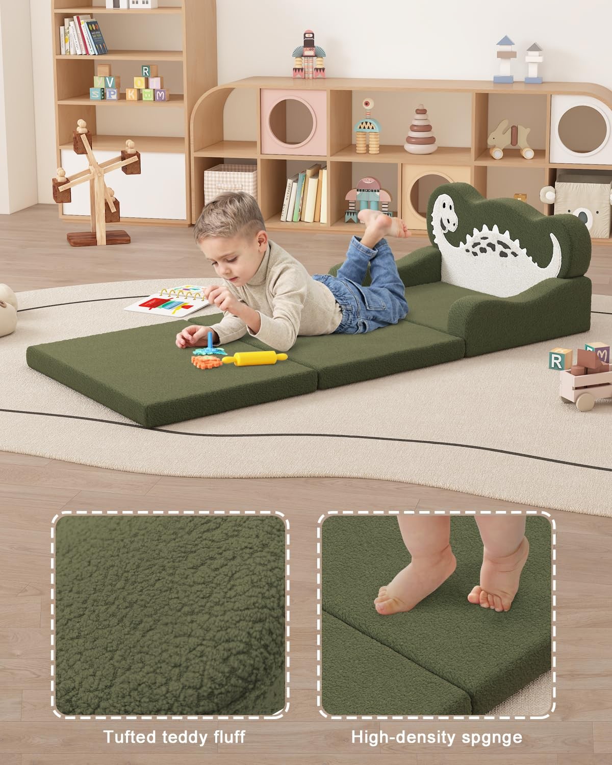 2-in-1 Toddler Couch Fold Out, Foldable Kids Sofa, Kids Chairs Comfy, Gift fo...