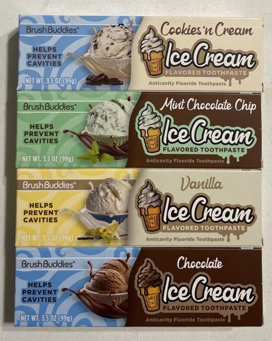 New Brush Buddies Ice Cream Flavored Toothpaste Set of 4 3.5 oz *NIB* Chocolate