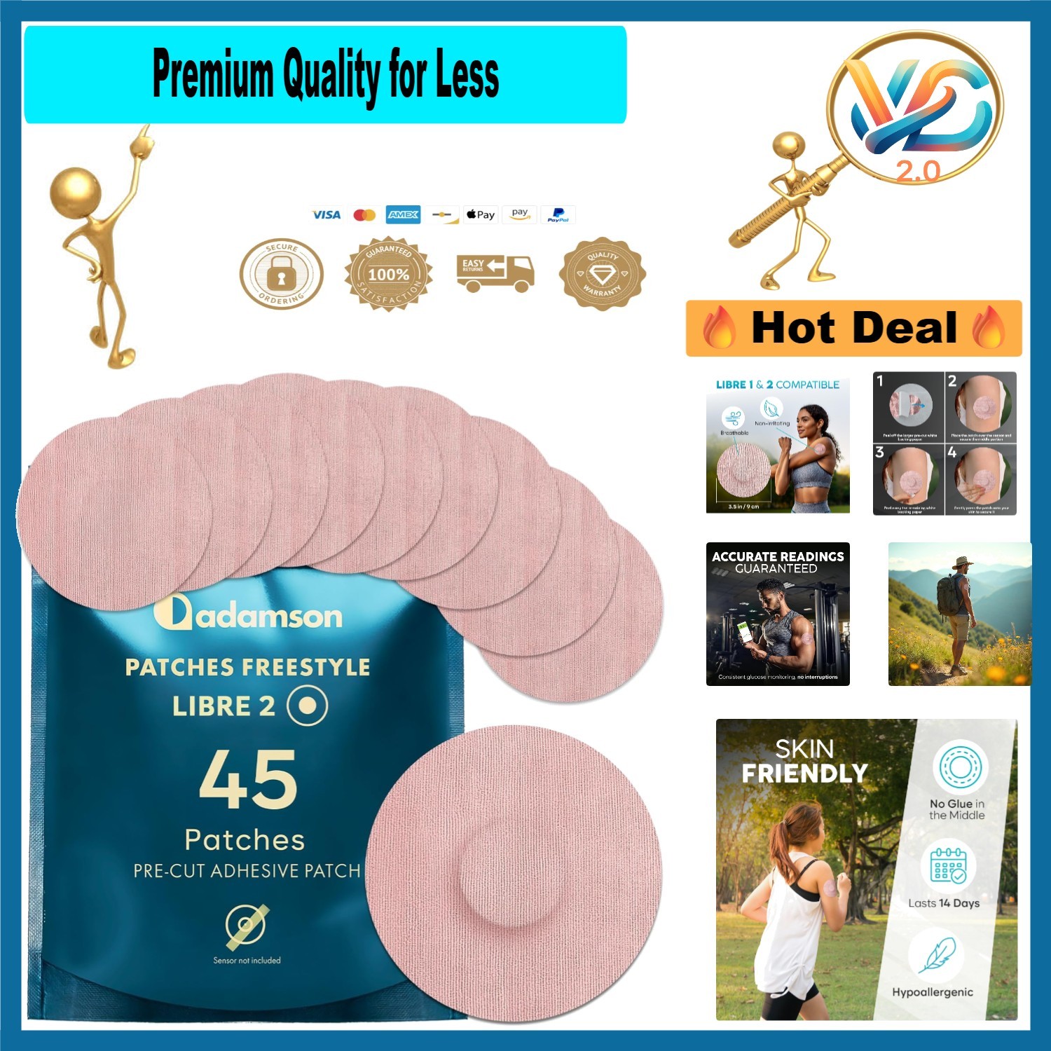 Freestyle Libre 2 Sensor Covers Waterproof – 45 Discreet Patches for CGM