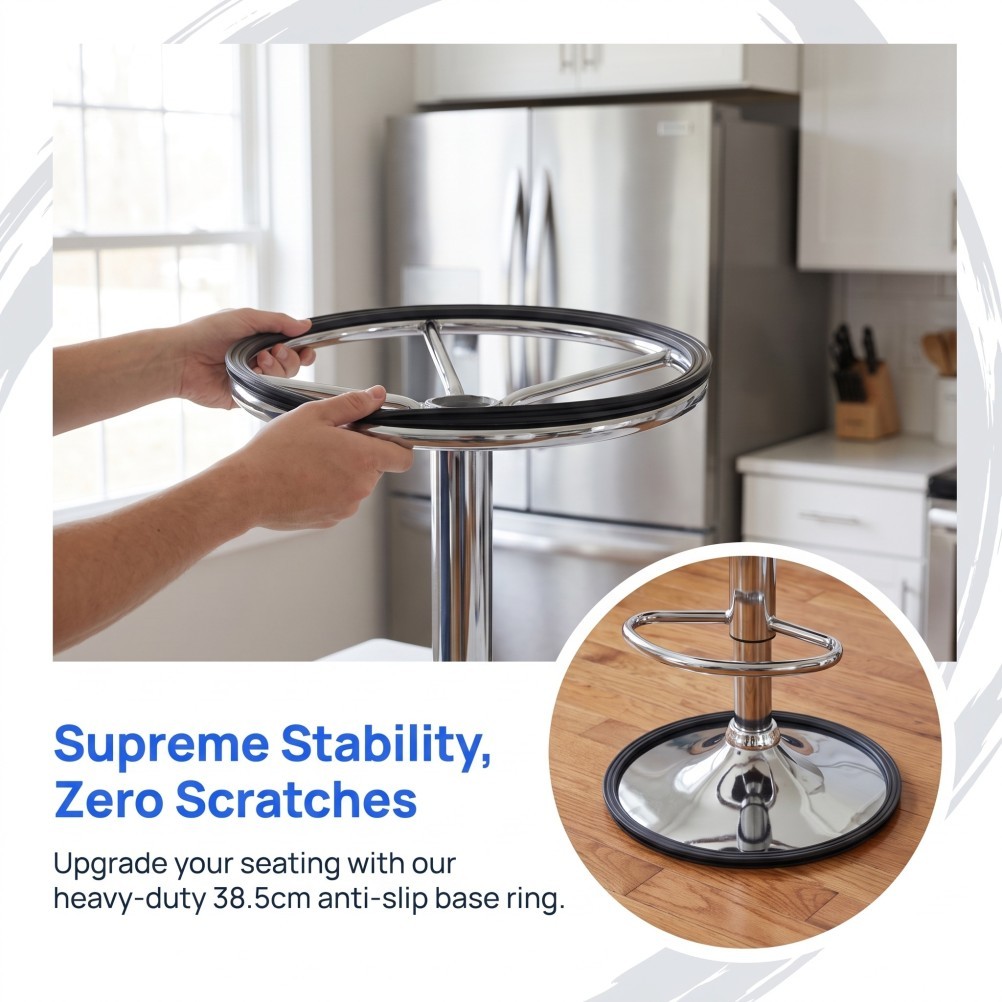 2pcs Bar Stool Base Protector Ring, Non-Slip Black Chassis Pad, 38.5cm/15"