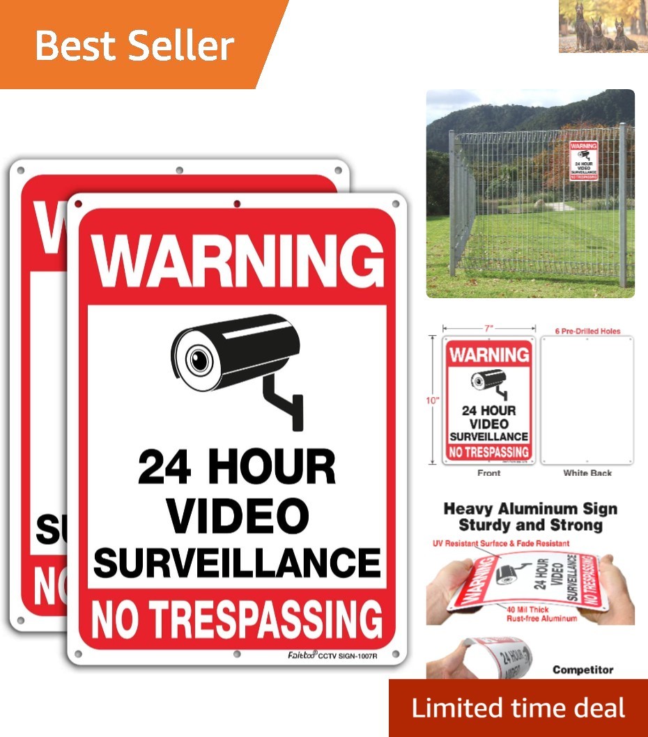 No Trespassing & Video Surveillance Sign - 10x7 Aluminum - 2 Pack Reflective