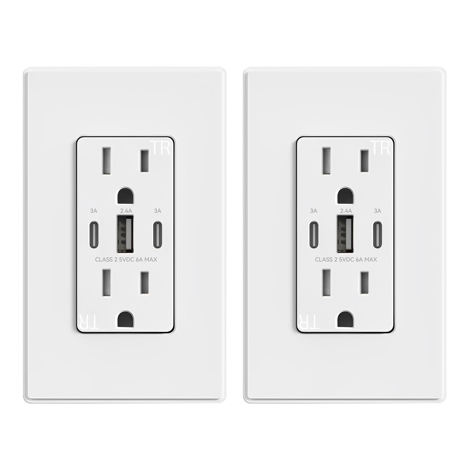 USB Outlets, 30W 6.0 Amp USB C Outlets Receptacles, 3-Port USB Wall Outlet, 15 A
