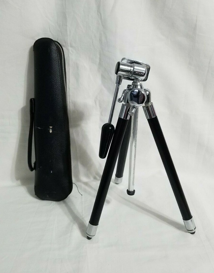 Vintage Atlas Telescoping Tripod Folding Camera Stand with Leather Carry Case