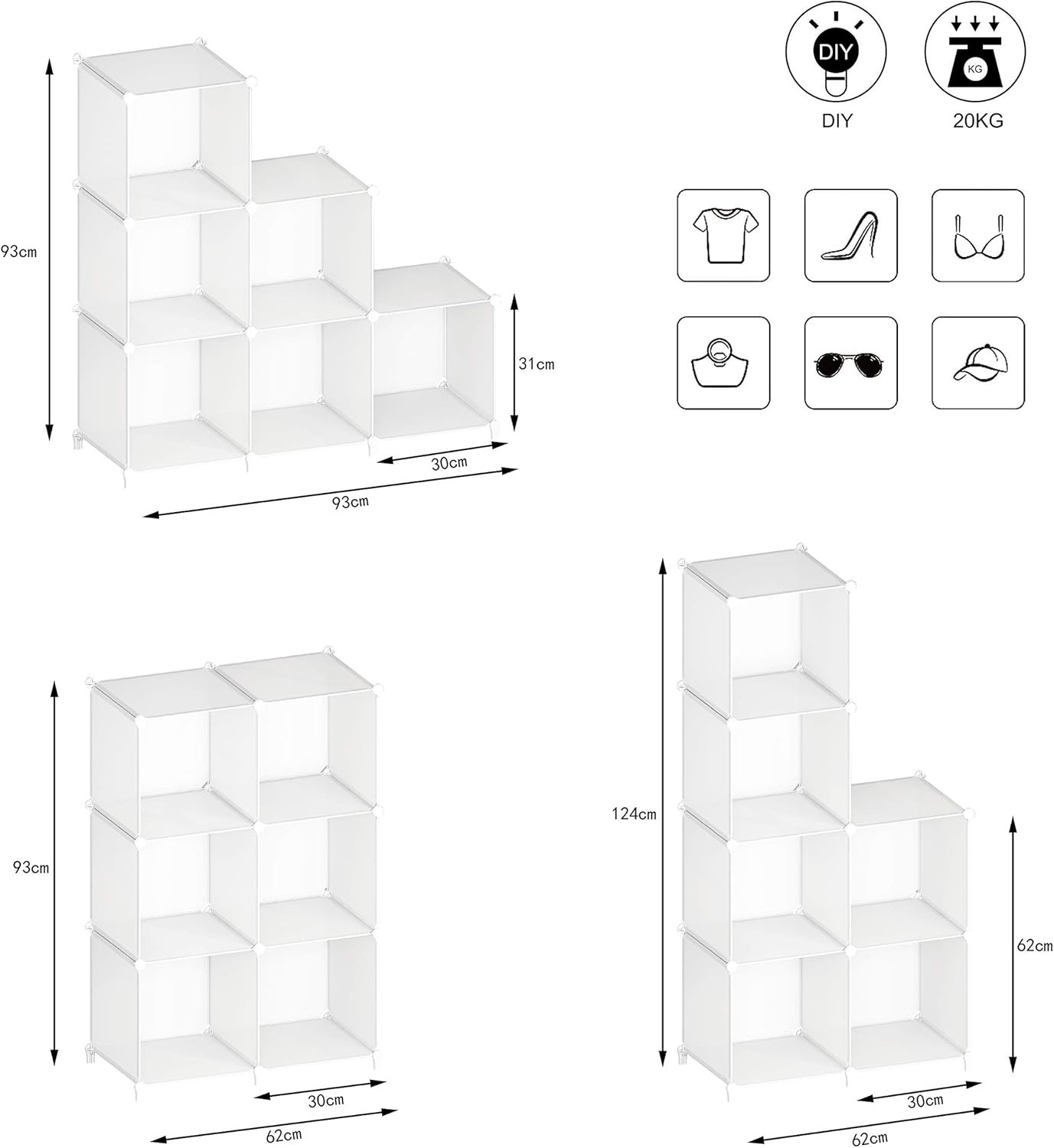 Stackable Plastic Cube Storage Organizer 11.8 Inch for Closet Bathroom Wardrobe