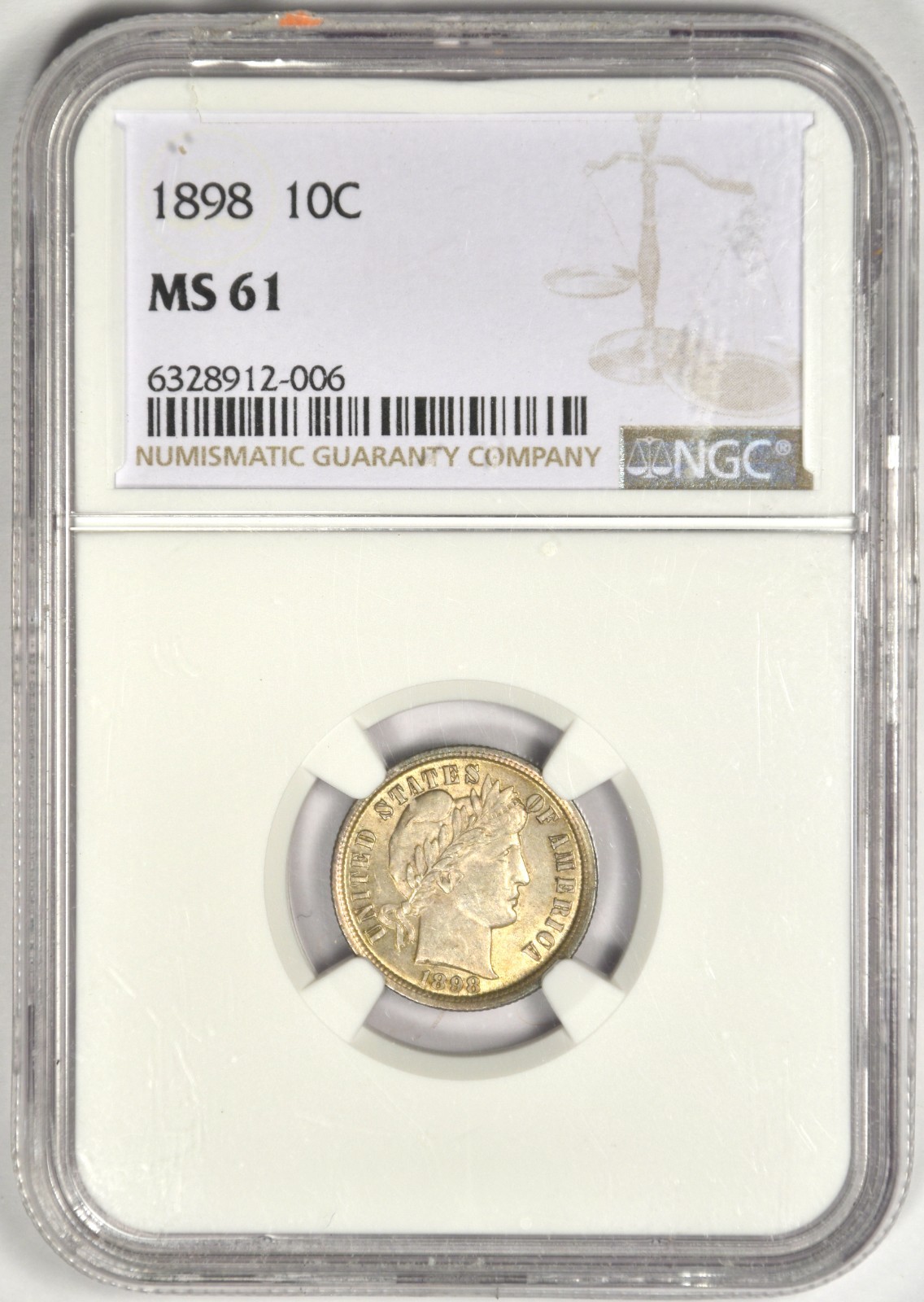 1898 BARBER DIME ~ NGC MS61 ~ NICE AND ORIGINAL!