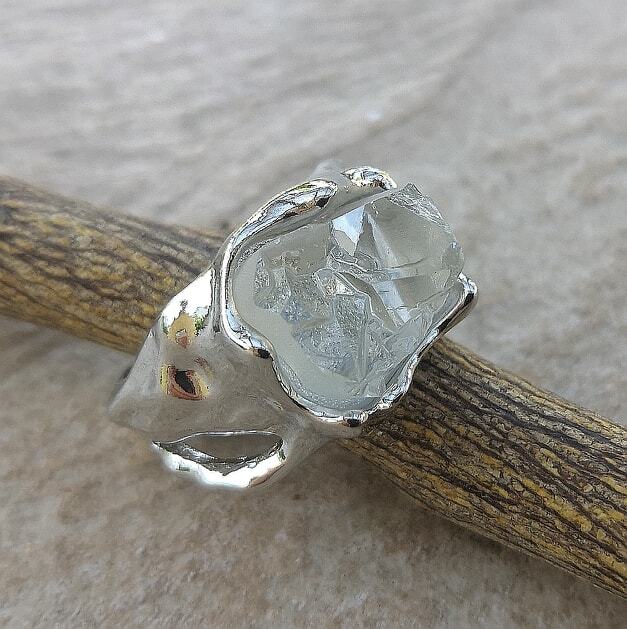 925 Sterling Silver Clear Quartz Crystal Point Wedding Engagement Ring Size 12