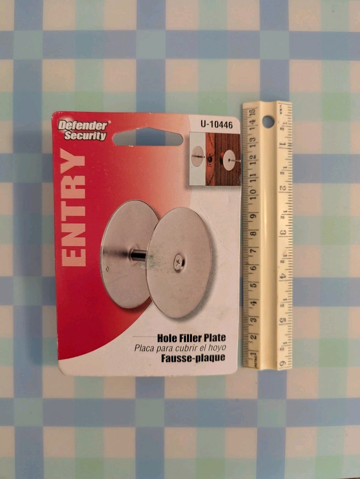 NEW Defender Security U-10446 Metal Brushed Nickel Round Door Hole Filler Plate