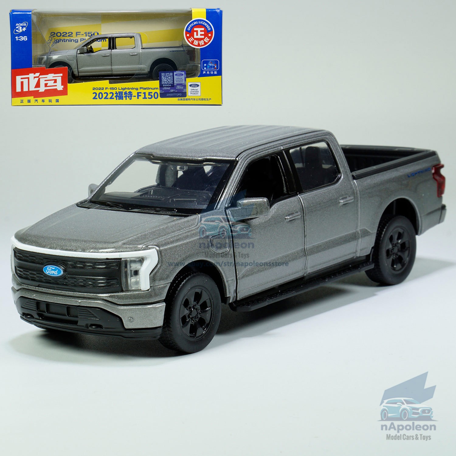 1:36 Ford F-150 Lightning Platinum 2022 Model Car Diecast Toy Vehicle Gift Gray