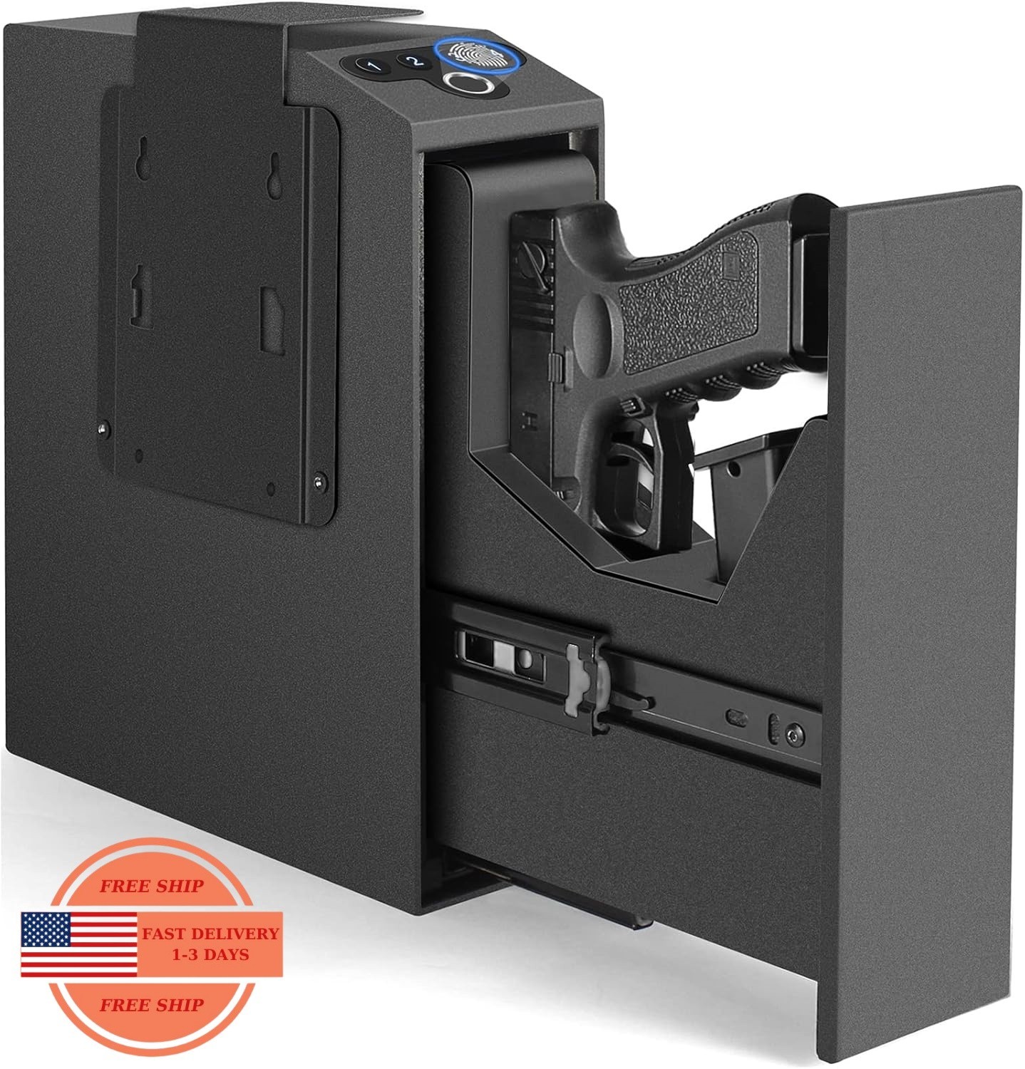 Caja fuerte biométrica deslizante para pistola, ideal para mesita de noche